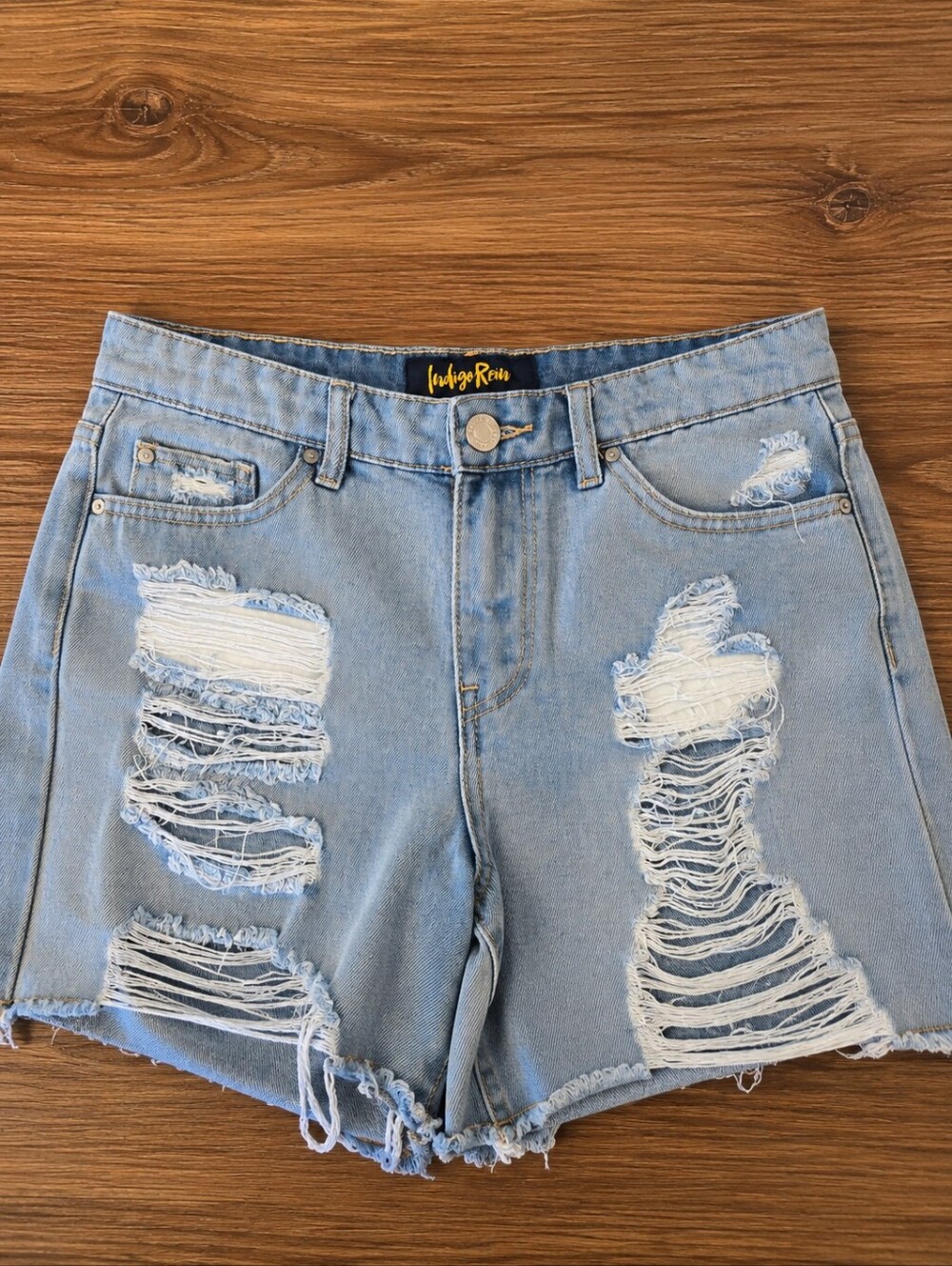 Womens Indigo Rein Distressed Denim Shorts Size 7 Blue Jean Summer Casual